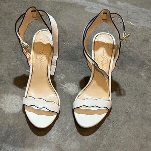 Jessica Simpson White Wavy Ankle-Strap Heels